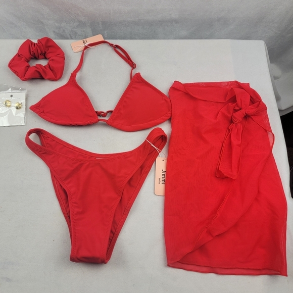NWT Jimmi SwimCherry Bomb Set with matching sarong & scrunchie sz small - Picture 4 of 7